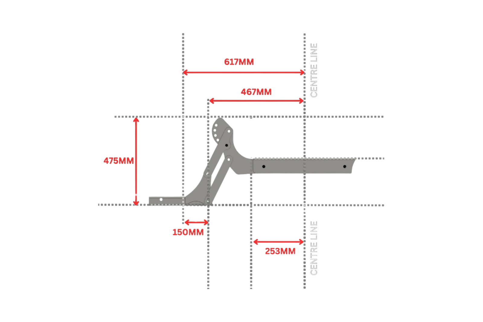Moto Dock Riser highest setting dimensions diagram